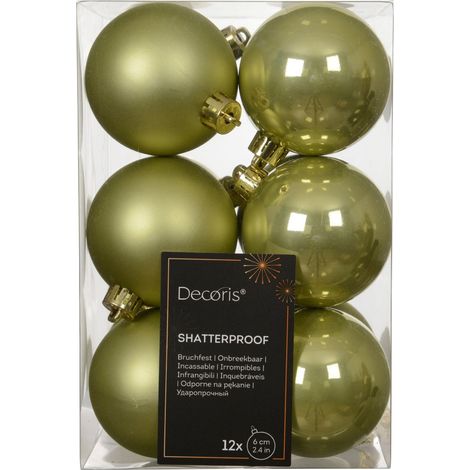 Set 12 palline di natale infrangibili mix smaltato/opaco D 6 cm verde pistacchio Peraga Christmas