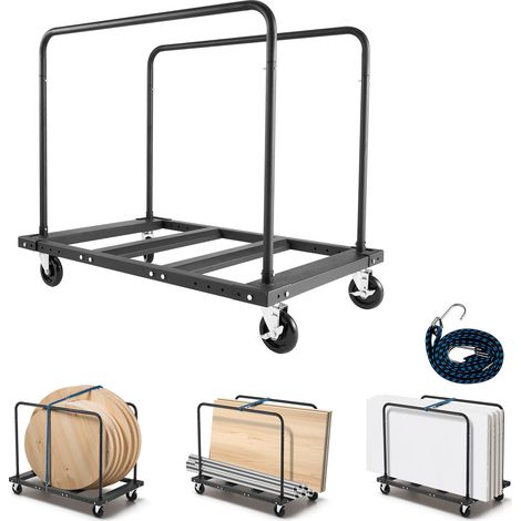 Mophorn Carro de Transporte con capacidad de carga de 816 kg, equipado con ruedas giratorias de 12,5 mm, rodillo para placas, abrazadera para tubos, correa de amarre y dos pasamanos laterales, negro