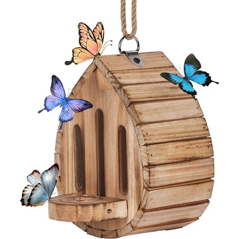 Maison à papillons en bois – Avec mangeoire – Suspendue – Décoration de jardin – pour papillons et insectes (1/5)