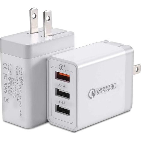 Chargeur USB, Charge Rapide 31,5 W Adaptateur de Charge USB 3 Ports USB Réseau avec Charge Intelligente pour iPhone XR/XS/X/8Plus/8/7,iPad Air,Samsung Galaxy S9+/S8/S7, Nexus, HTC, LG, Huawei (1/5)
