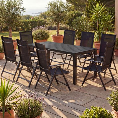 CASARIA® Gartenmöbel Set 8 Stühle mit WPC Tisch 180x80cm Aluminium Wetterfest Klappbar Modern Terrasse Balkon Möbel Sitzgruppe Garnitur Bern