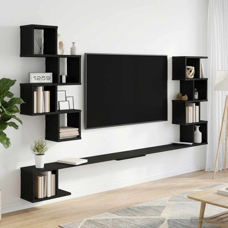 vidaXL Wall-Mounted TV Shelf Black Oak 200 x 15 x 94 cm (1/5)