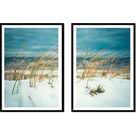 POSTER FOTOGRAFICO IN CORNICE 53x73cm Dittico Set di 2 dipinti Neve Inverno Boho P2153 (1/3)