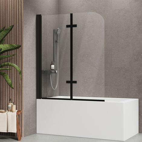EMKE Badewannenaufsatz 140x120cm 2-teilig faltbar, Duschtrennwand für Badewanne Duschabtrennung mit Nano-Beschichtung Schwarz
