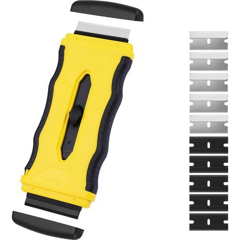 Flintronic 1 pièces Grattoir Vitre, Grattoir Plaque Vitrocéramique avec 5 pièces Lames Extra en Métal et5 pièces Lames en Plastique, pour Voiture, Verre, Miroir, Autocollant, Nettoyage (1/5)