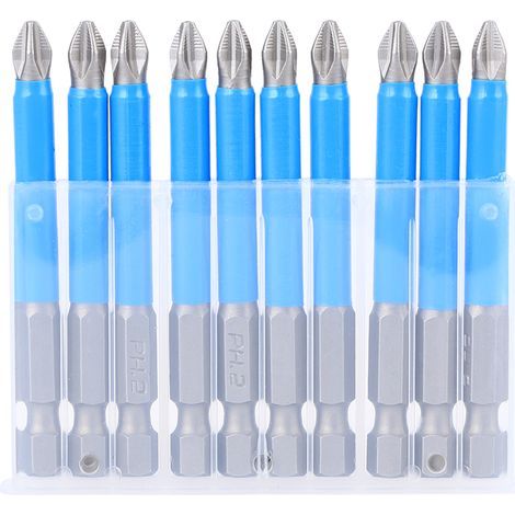 10 Pièces Embouts de Visseuse Électrique Magnétiques Acier S2 Anti-Dérapant PH2 x 70mm pour Perceuse (1/5)