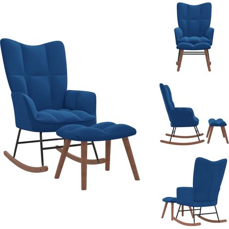 Schaukelstühle - Living Schaukelstuhl mit Hocker Samt Blau (1/5)