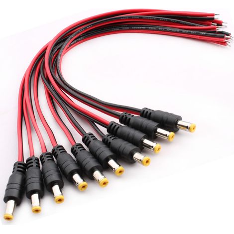 10PCS 5.5 X 2.1mm DC Alimentation Pigtail Cables,18AWG 12V 5A DC d'alimentation Connecteur pour Vidéo Surveiller CCTV Caméra Câble LED Strip Connecteur DC (1/5)