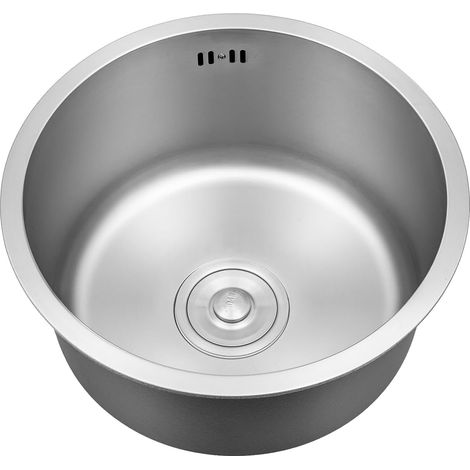 HAUTOUR Évier rond en acier inoxydable 304 - Diamètre : 41 cm - Évier rond avec trop-plein - Évier de cuisine rond - Lavabo de camping avec filtre et canalisation (1/5)