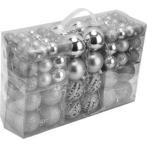 100 boules de Noël incassables à suspendre, couleur argent, pour décorer votre sapin et vos fêtes. (1/5)
