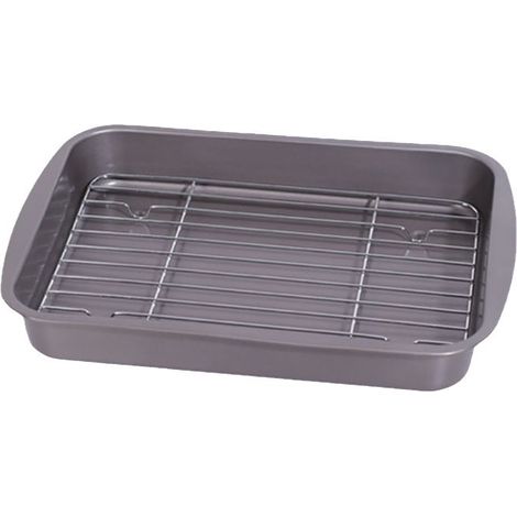 Petit Plat Four Antiadhésif avec Grille Four 29 x 21.5 cm Noir (1/5)