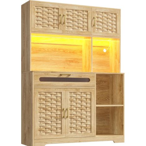 Hohe Anrichte aus MDF und Metall 120x40x180 cm mit LED, Schublade und Flechttüren (1/5)
