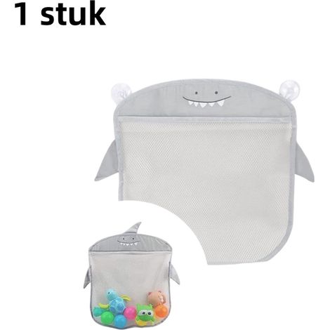 Filet de rangement pour jouets de bain avec évacuation et ventouse motif requin pour chambre d'enfant gris (1/5)