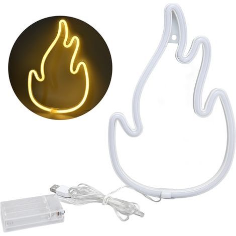 Neon-Flammenschild, Dual-Netzteil, warmweißes Licht, Wanddekoration für Schlafzimmer oder Gaming-Bereich (1/5)