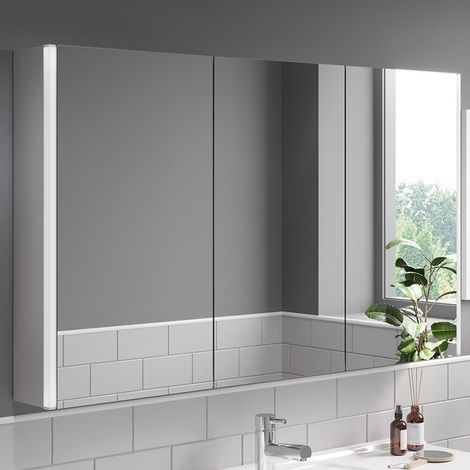 Triple Door Bathroom LED Mirror Cabinet Wall Mounted Shaver Demister 1200x700mm (1/5)