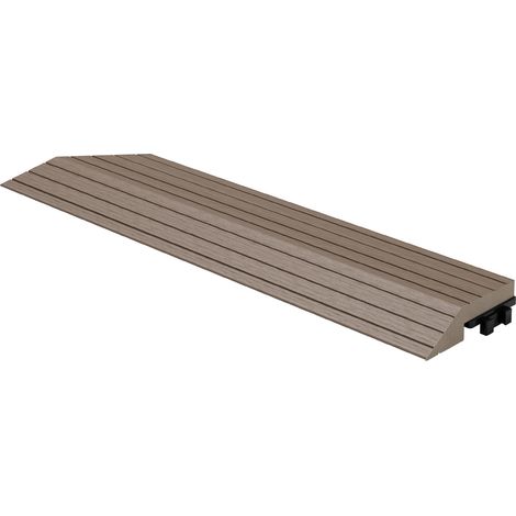 ML-Design WPC Abschlussleiste Ecke links Dunkelbraun für Terrassenfliesen, 38x2x7,5 cm, Holzoptik, Abdeckleiste Eckleiste geriffelt mit Drainage & Klicksystem, Bodenbelag Umrandung Randabschlussleiste