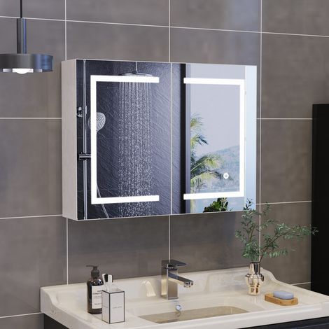 Armoire de Salle de Bain avec Miroir et LED éclairage, Armoire de Toilette Miroir avec Prise et 2 Étagère Réglable, Armoire Murale de Salle de Bain, Température de Couleur Réglable,80 x 13 x 60 cm (1/5)