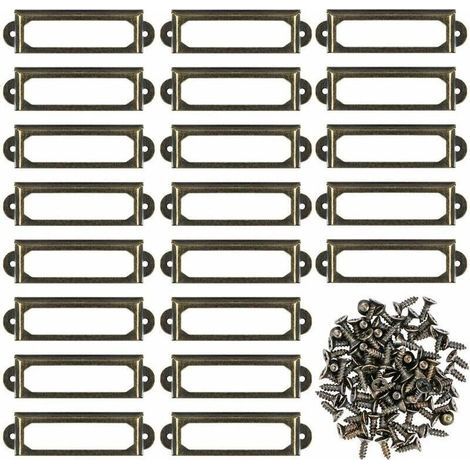 Porte-étiquettes métalliques pour meubles, tiroirs, armoires, cartes, plaques nominatives, cadres avec vis pour bureaux, étagères, supports, bronze, 50 unités (60 x 17 mm) (1/5)
