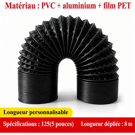 Gaine de ventilation flexible composite PVC et aluminium noire 125 mm (5 pouces) 8 m 125 5 8 13 × 13 × 442 cm 1,466 kg – Livraison gratuite