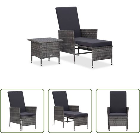 vidaXL Table de jardin - Salon de jardin 2 pcs avec coussins Résine tressée Gris (1/5)