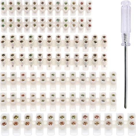 7 Pièces Bornes a Vis Double Rangée, 3A/6A/10A/20A Barrette Connexion Bornier Electrique, Double Rangée de Connecteurs de Fil de Connecteur de Position 12, avec Tournevis (1/5)
