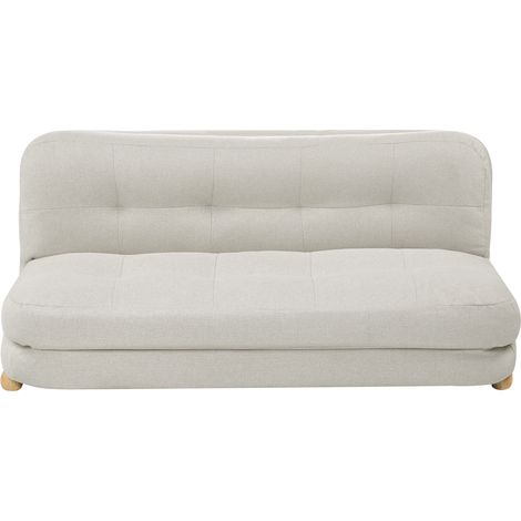 Sofá cama de 2 plazas tapizado de lino sintético patas de madera acolchado salón dormitorio habitación de invitados blanco crema Esbjerg