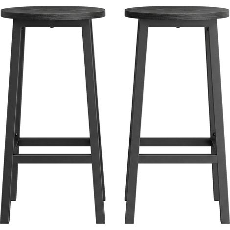 Tabouret de Bar, Lot de 2, Cadre Métallique, Hauteur 65 cm, avec Repose-pieds, pour Cuisine, Salon, Salle à Manger, Noir