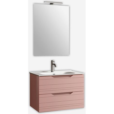Mobile bagno sospeso con specchio e lavabo Solmira 80 - Rosa