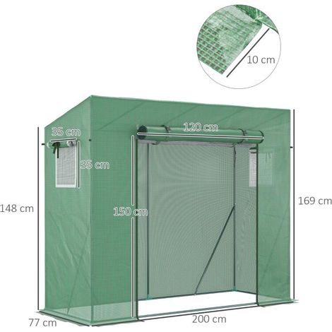 Serre de jardin acier PE 200x77x148-169cm, 2 fenêtres latérales couverture renforcée (1/3)