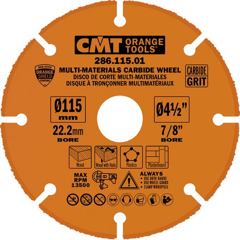 286.115.01 DISCO DA TAGLIO MULTIMATERIALE HW-GRIT D=115 B=22.23+15.88+9.5
