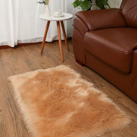 Tapis Faux Peau Mouton 60x90cm, Imitation Toison Moquette Fluffy Soft Longhair, Coussin Chaise Canapé (Brown) (1/4)