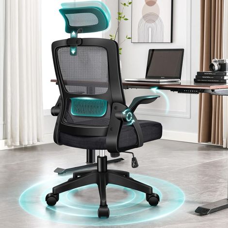 Ergonomischer Bürostuhl mit Lordosenstütze, neigbar, Armlehnen, Schwarz (1/5)