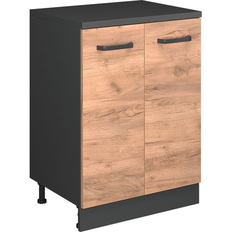 Armario de cocina para techo inclinado R-Line, Roble dorado, 60 cm sin inclinación con 2 puertas, Vicco (1/5)