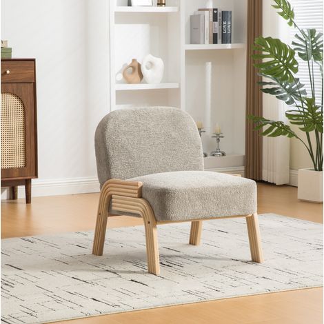 Poltrona lounge in chenille grigia con gambe in legno massello, senza braccioli, per soggiorno e camera,72x61x78 cm (1/5)