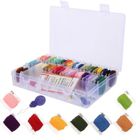 Kit de broderie 50 couleurs, fil à broder au point de croix avec outils, boîte en plastique, kit pour débutants, kit d'outils pour point de croix (assortiment). (1/5)