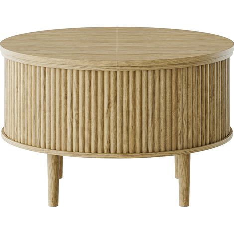 Runder Couchtisch mit verstellbarer Tischplatte und Schiebefunktion, höhenverstellbarer Couchtisch mit abgerundeten Ecken, 80 x 80 x 50 cm,Natural (1/5)