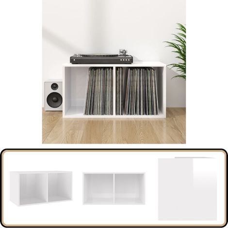 Boîte de rangement de vinyles Blanc brillant 71x34x36 cm - Boîte De Rangement Vinyl - Meuble Rangement Disque Vinyle - Rangement Lp - Boitier Vinyle - Support Vinyle