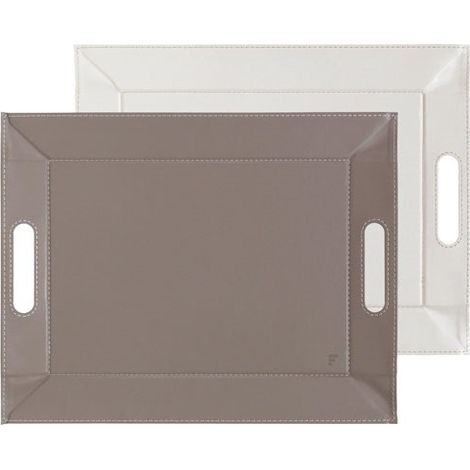 Reversibler zweifarbiger Serviertablett 45 x 35 cm Taupe / Weiß - Freeform