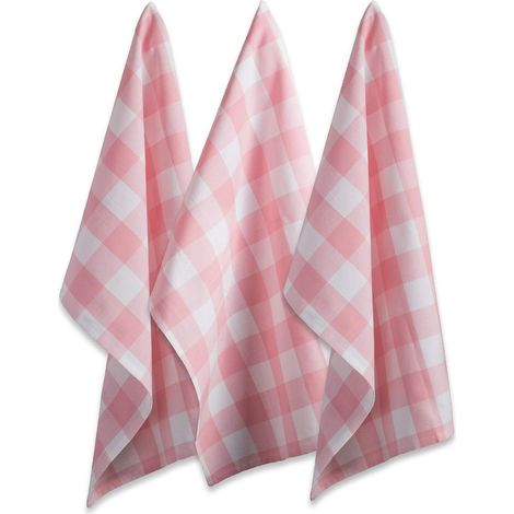 Küchenhandtuch-Set „Buffalo Check“ im klassischen Landhausstil, 3er-Set, 50,8 x 76,2 cm, Rosa und Weiß