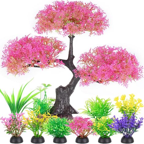 Albero Artificiale per Acquario Rosa Set con Cespugli Colorati (1/4)