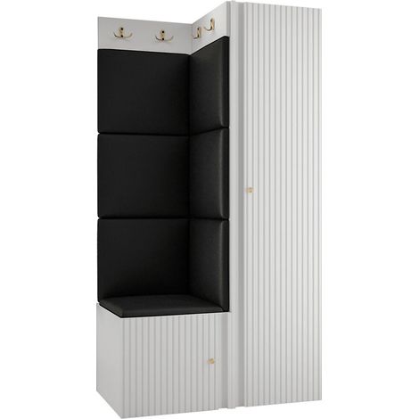 Meuble d'entrée Hartford 390, Faux cuir Soft 011, 186x82x46cm, MDF, Stratifié, Faux cuir, Murale, À poser