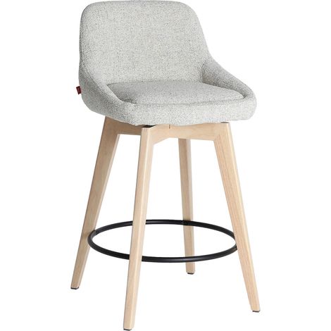 Tabouret contemporain bois clair et acier noir assise blanche élégante - Bois clair assise blanche acier noir (1/5)