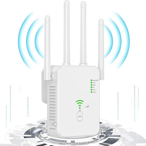 Ouylaf – Répéteur WiFi 1200Mbps – Amplificateur double bande 5GHz/2.4GHz – Port Gigabit Ethernet – Couverture jusqu'à 50 mètres