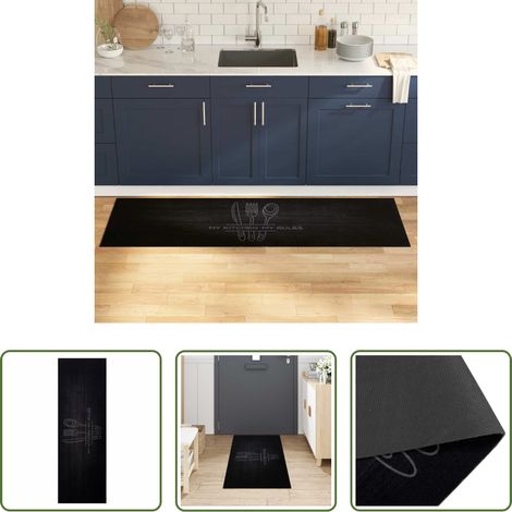 Samt Teppich - Küchen Teppich Besteck Schwarz 180 x 60 cm Samt (1/5)