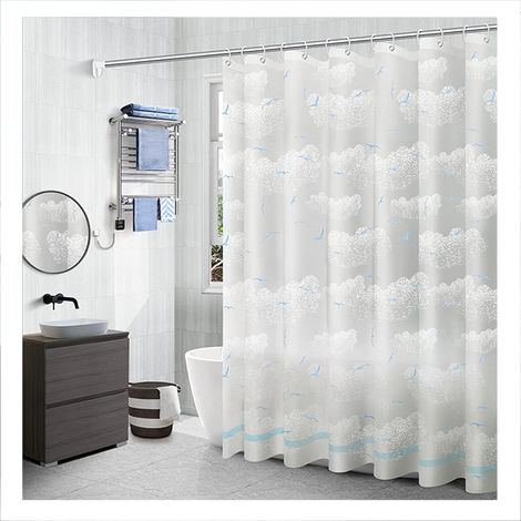 150 x 180CM Rideau De Douche Translucide, Imperméable, À Carreaux, Imprimé Mouette, Cloison De Bain avec Crochets, Accessoires De Bain