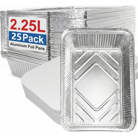Barquettes Aluminium avec Couvercle - 25 Pièces - Alimen taire Robuste - Cuisson et Conservation 2250ml - Barbecue et Batch Cooking - 31,5x21,5cm (1/5)