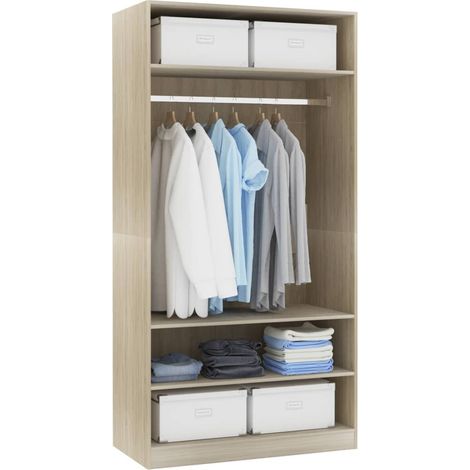 Armoire dressing 1 penderie 3 étagères 100cm - Collection Klozer-Chêne clair (1/4)