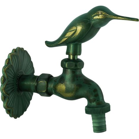 AquaCraft Nostalgie Auslaufventil Vogel 1/2 Zoll 1001000119 Messing patiniert, mit Wandrosette und Schlauchanschluss