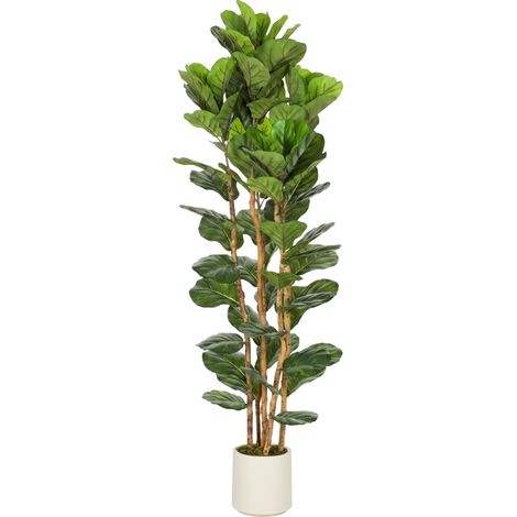 Plante artificielle intérieure - HOMCOM - Figuier lyre - pot en plastique et tronc en bois massif - 180 cm - vert (1/5)