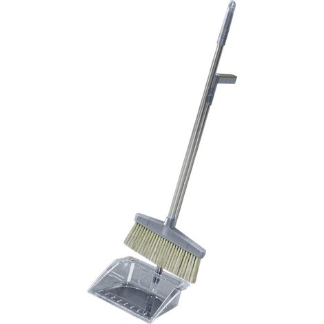 Balai et ramasse-poussière gris, kit de nettoyage avec manche long et brosse pour maison et chambre. (1/5)